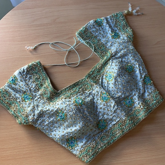 LEHENGA CHOLI 3 piece wedding set green and gold size small - Picture 3 of 6